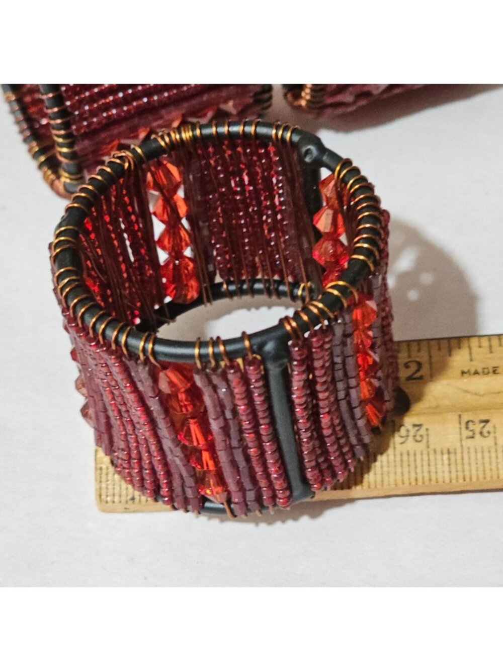 Pier 1 Beaded Wire Napkin Rings 2" set- 6 red beads copper wire vintage decor - Picture 4 of 8